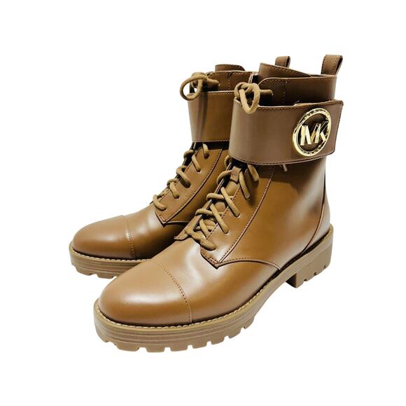 Michael Kors Tatum US 8 Combat Boots Brown Faux Leather Ankle Zip NWOB $225 - Picture 2 of 9